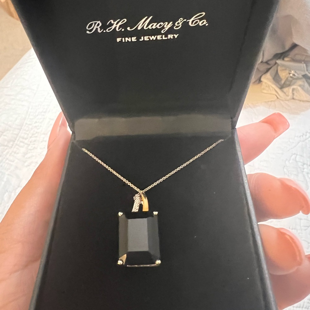 Macy's Onyx, 925 Silver & 14k Gold Necklace